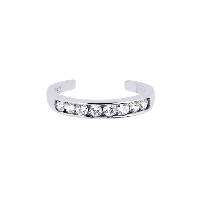 Silver Channel Set CZ Toe Ring-White