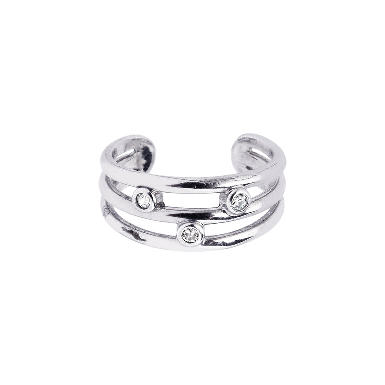 Silver Triple Row Scattered CZ Toe Ring-White