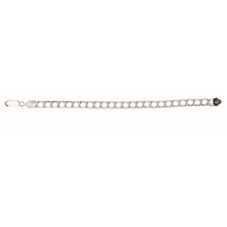 Silver Small Double Interlocking Oval Link Bracelet-White | Lobster
