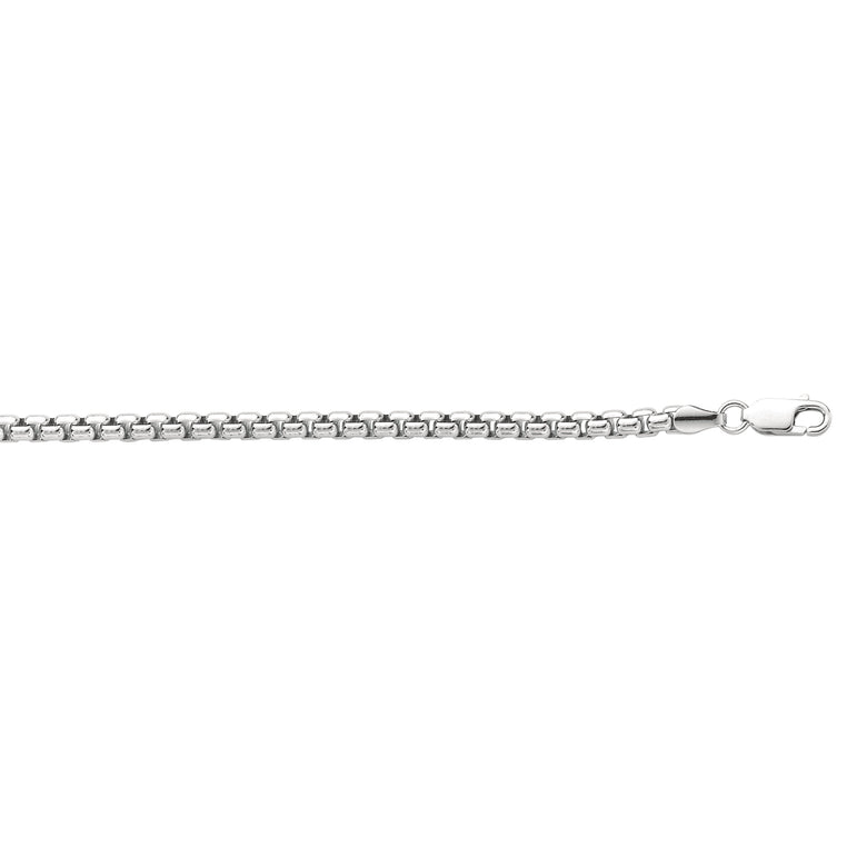 Silver 3.80mm Round Box Chain -White | Lobster