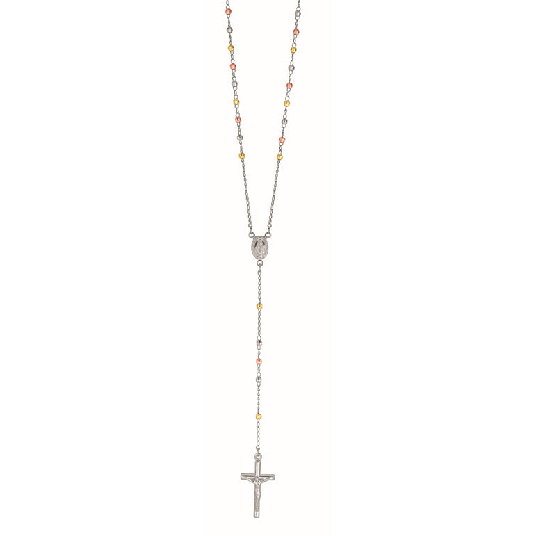 Silver Tri-color Rosary Necklace-Tri-color