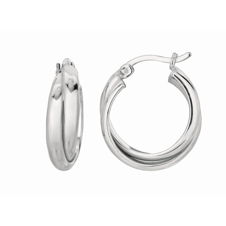 Silver Small Double Twist Hoop Earring-White | Hinged