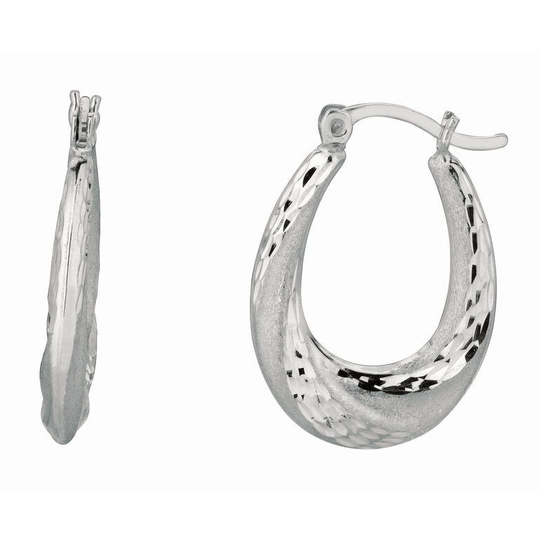 Silver Diamond Cut & Polished Twist Puffed Hoop Earring-White | Hinged
