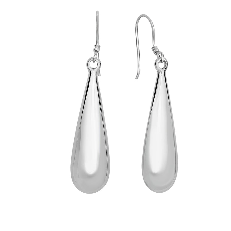 Silver Long Puff Teardrop Earring-White | Hook