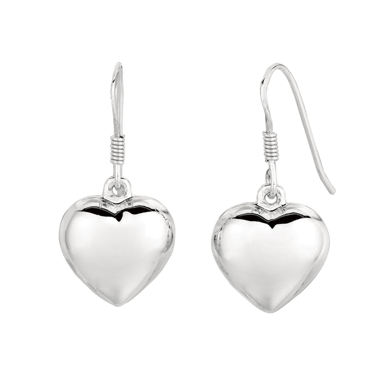 Silver Puff Heart Earring-White | Hook
