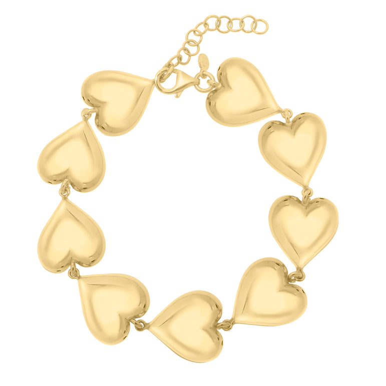 Gold Over Silver Puffed Hearts Bracelet-Yellow | Lobster