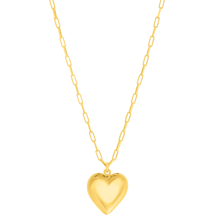 Gold Over Silver Puffed Heart Pendant Necklace-Yellow | Lobster