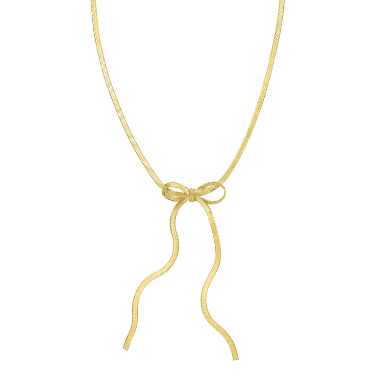 Gold Over Silver Snake Chain Bow Necklace-Yellow | Lobster