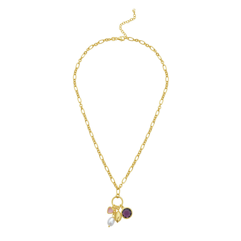 Gold Over Silver CZ Charm Necklace-Yellow | Lobster