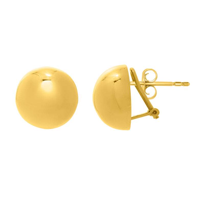 Gold Over Silver Puffed Button Omega Earring-Yellow | Omega Back