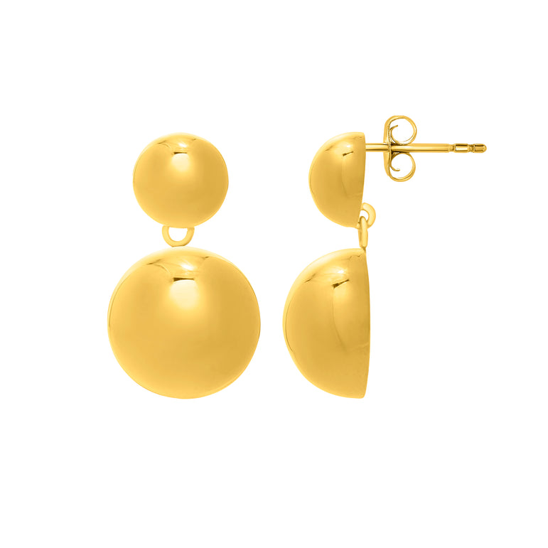 Gold Over Silver Puffed Round Button Drop Earrings-Yellow | Push Back