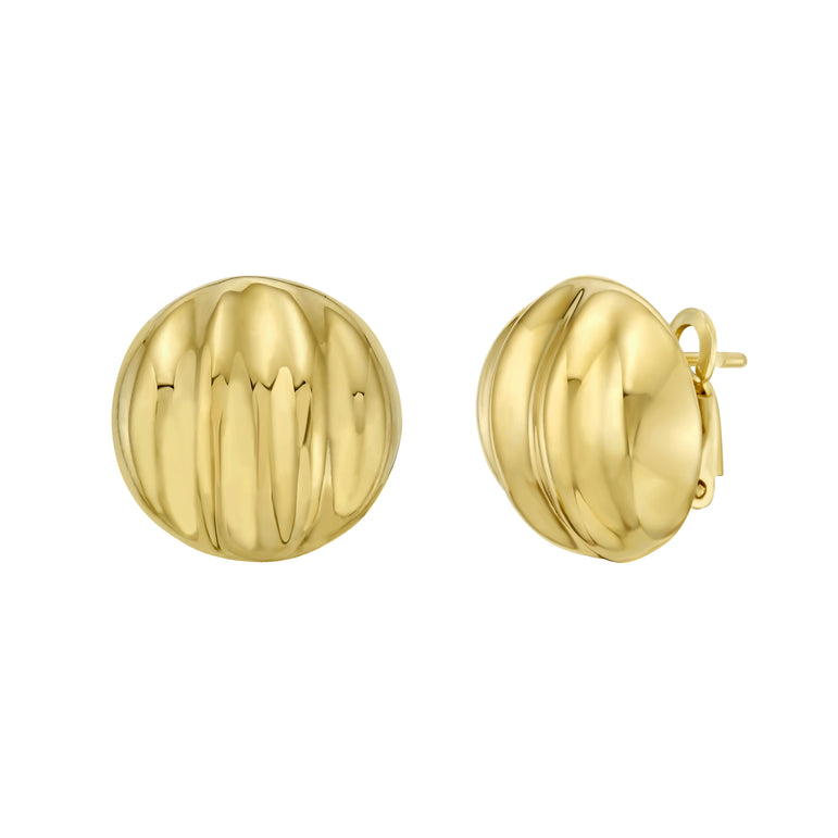 Gold Over Silver Sculpted Domed Disc Studs-Yellow | Omega Back