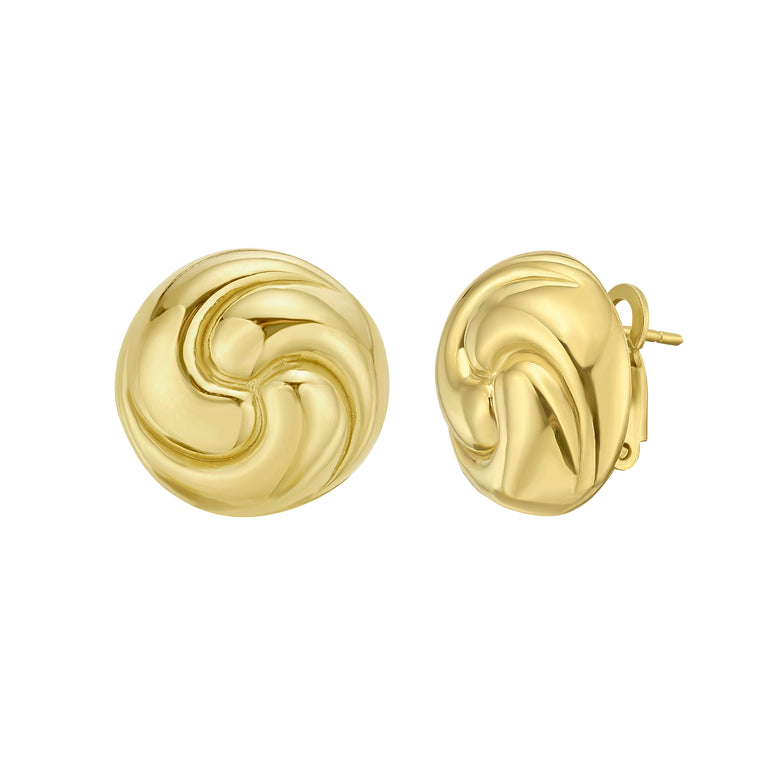 Gold Over Silver Puffed Swirl Knot Earrings-Yellow | Omega Back