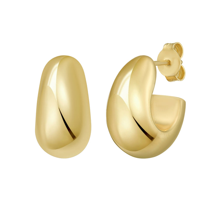 Gold Over Silver Twisted Puff C Hoop Earrings-Yellow | Push Back