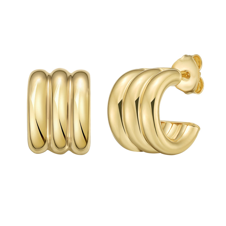 Gold Over Silver Triple Row C Hoop Earrings-Yellow | Push Back