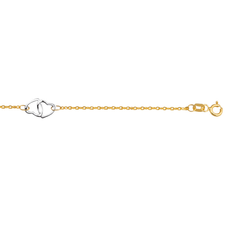 14K Two-tone Gold Interlocking Heart Anklet-Two-tone | Spring Ring