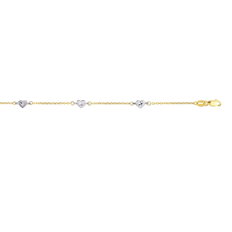 14K Two-tone Gold Heart Station Anklet-Two-tone | Lobster