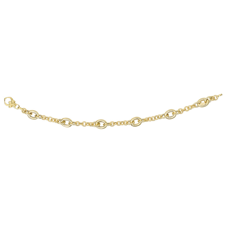 14K Gold Oval Station Heritage Link Bracelet-Yellow | Lobster