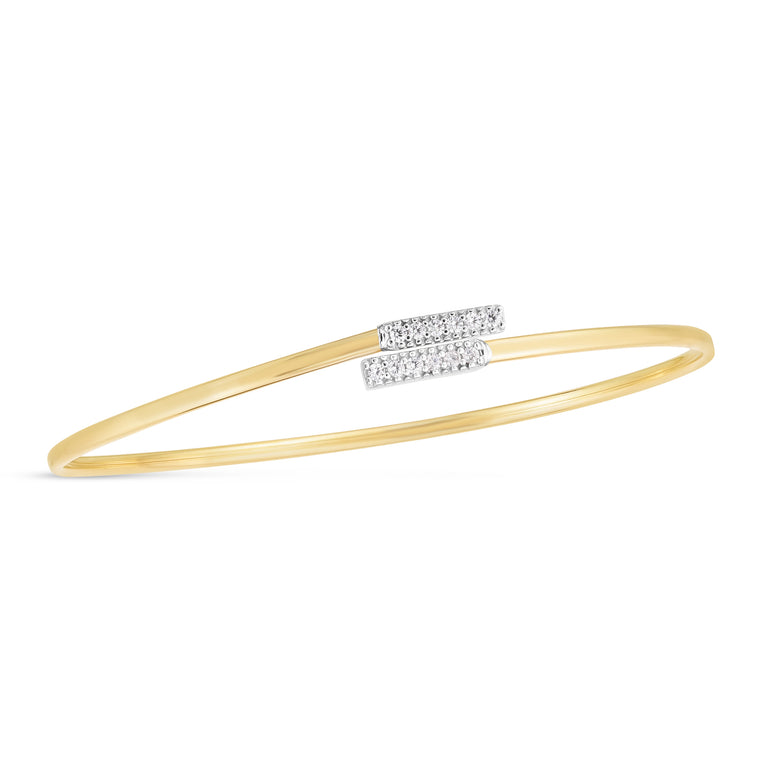 14K Diamond Bypass Bar Bangle-Yellow