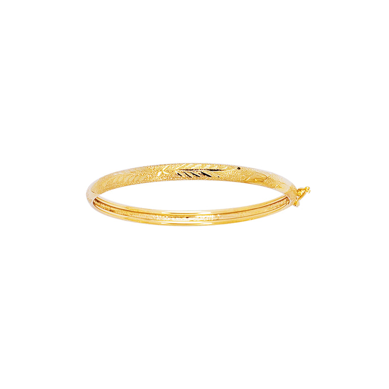 14K Yellow Gold Filagree Pattern with Florentine Finish Children's Bangle-Yellow | Box