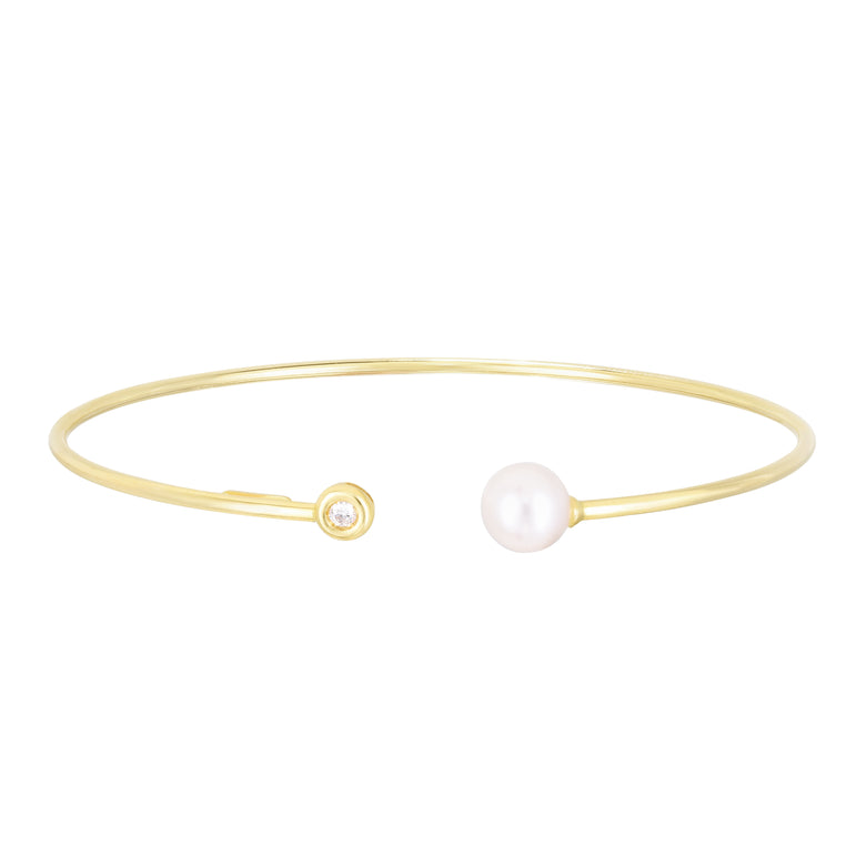 14K Diamond and Pearl Bangle-Yellow