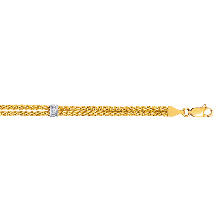 14K Gold .03ct Diamond Station Wheat Chain Bracelet-Yellow | Lobster