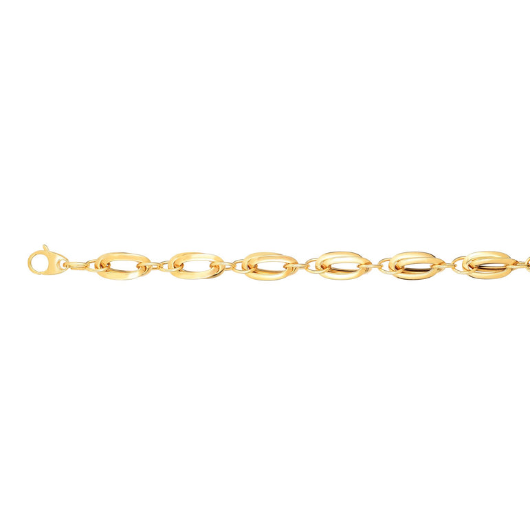 14K Gold Double Elongated Oval Link Bracelet-Yellow | Lobster