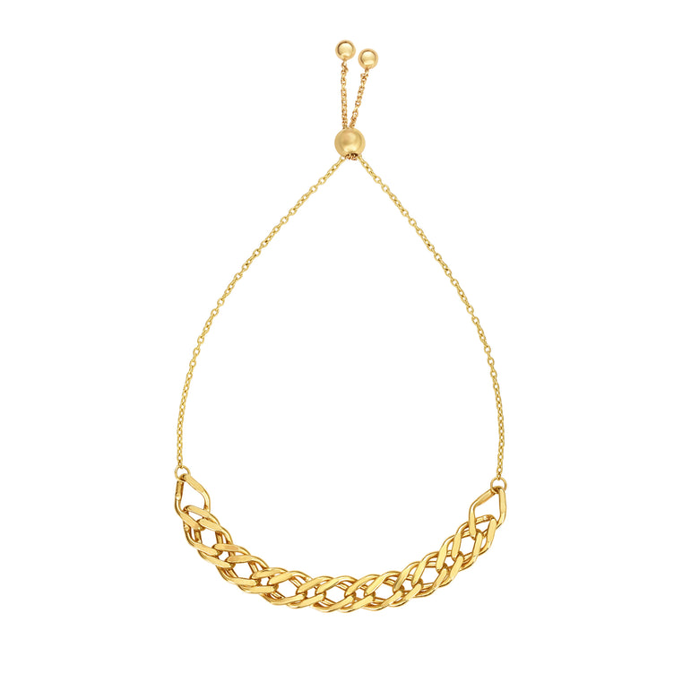 14K Gold Fancy Link Friendship Bracelet-Yellow | Draw String