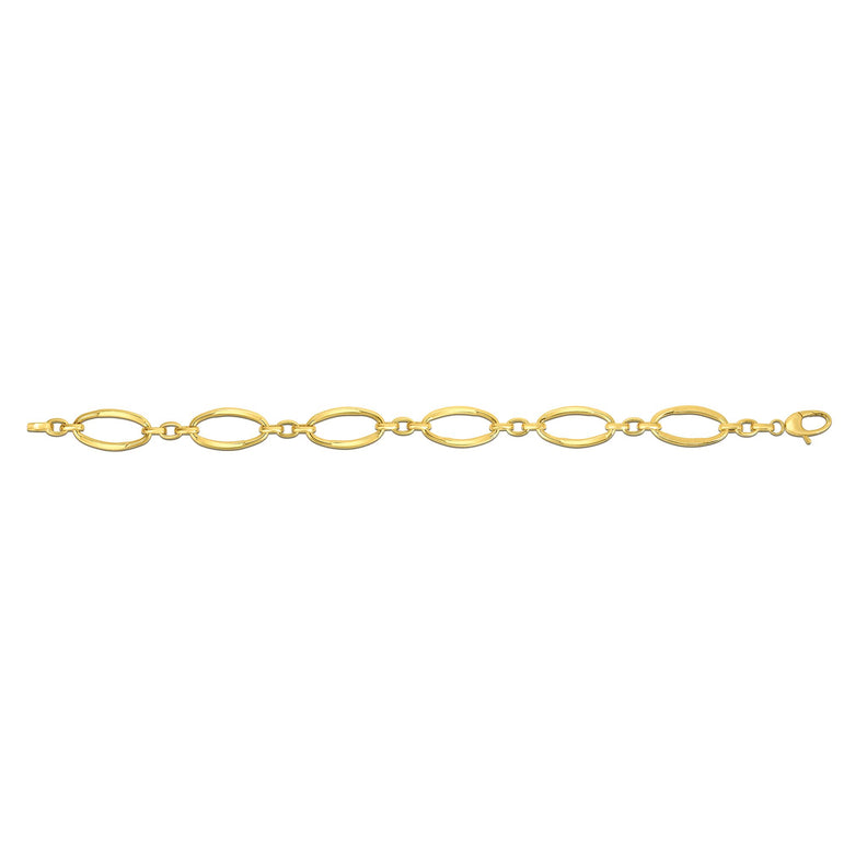 14K Gold Polished Three Plus One Oval Link Chain-Yellow | Lobster