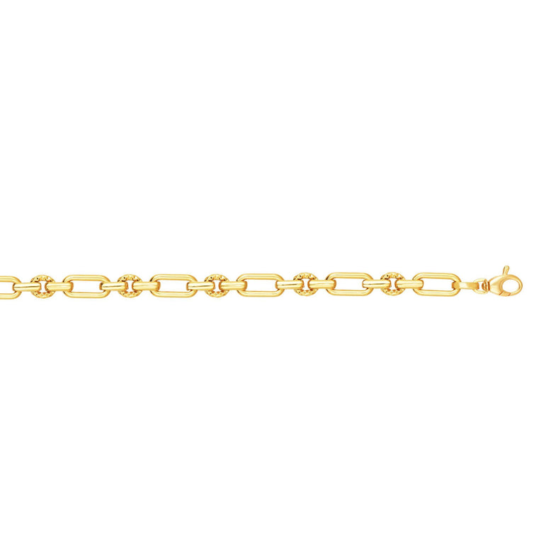 14K Gold Polished & Diamond Cut Elongated Oval Link Chain-Yellow | Lobster