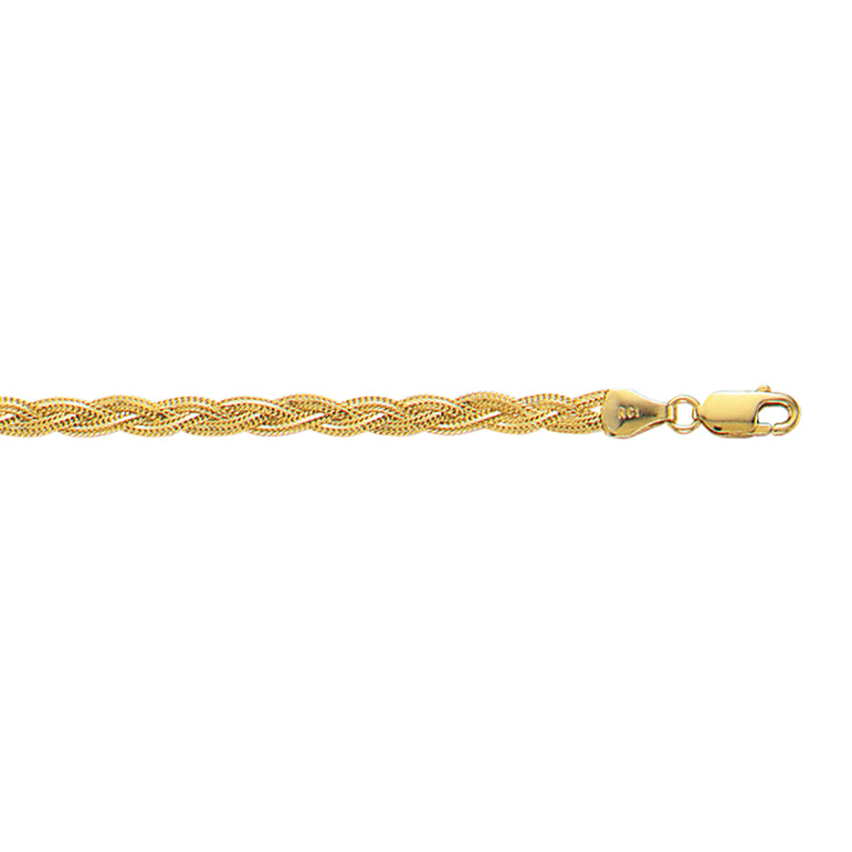 14K Gold 3.5mm Braided Fox Chain-Yellow | Lobster