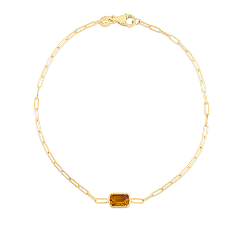 14K Citrine Paperclip Bracelet-Yellow | Lobster