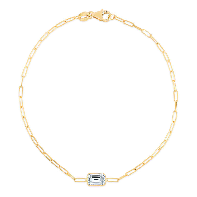 14K White Topaz Paperclip Bracelet-Yellow | Lobster