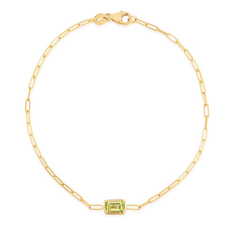 14K Peridot Paperclip Bracelet-Yellow | Pear Shaped Lobster