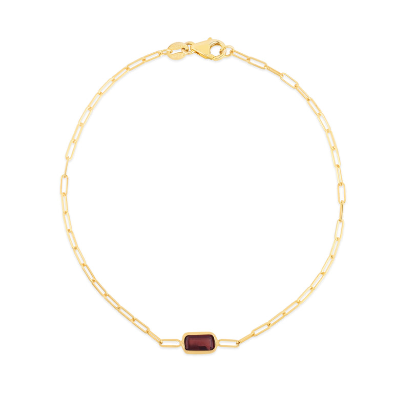 14K Garnet Paperclip Bracelet-Yellow | Lobster