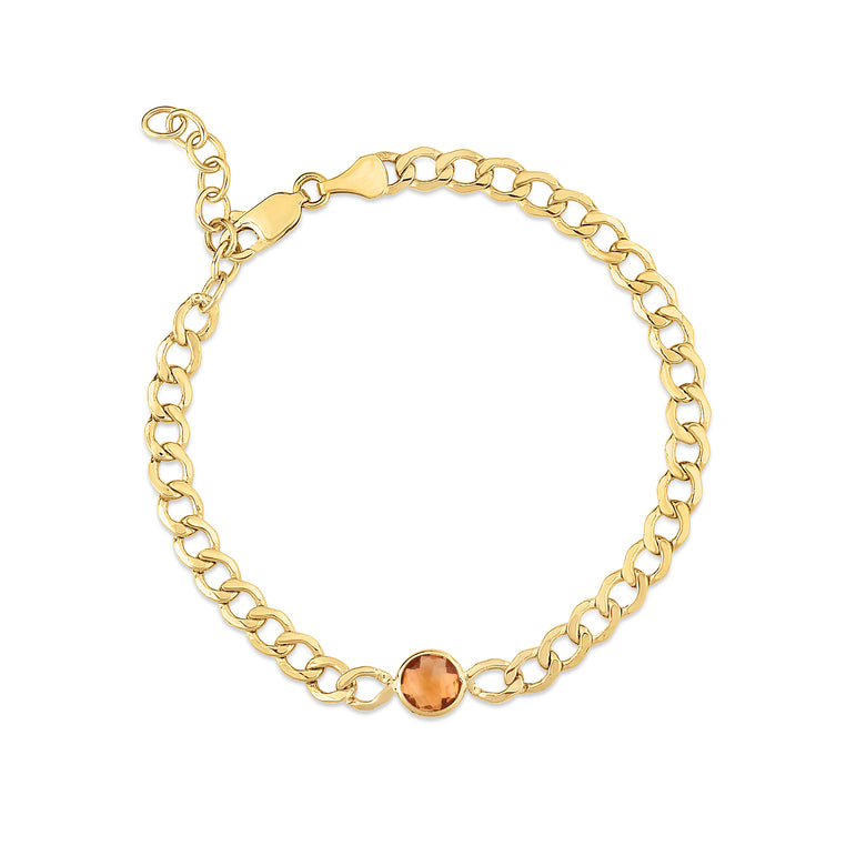 14K Citrine Curb Chain Bracelet-Yellow | Lobster