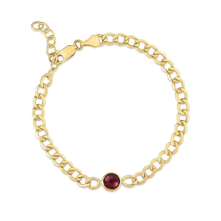 14K Garnet Curb Chain Bracelet-Yellow | Lobster