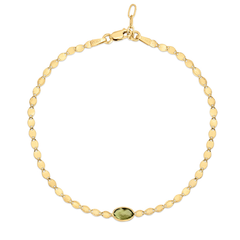 14K Peridot Mirrored Chain Bracelet-Yellow | Lobster