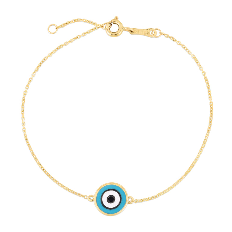 14K Blue Evil Eye Bracelet-Yellow | Spring Ring