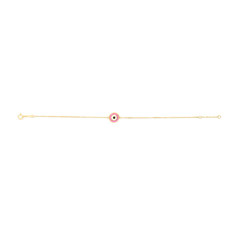 14K Pink Evil Eye Bracelet-Yellow | Spring Ring