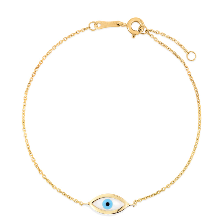 14K MOP Evil Eye Bracelet-Yellow | Spring Ring