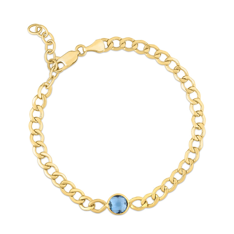 14K Blue Topaz Curb Chain Bracelet-Yellow | Lobster