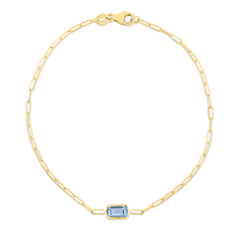 14K Blue Topaz Paperclip Bracelet-Yellow | Lobster