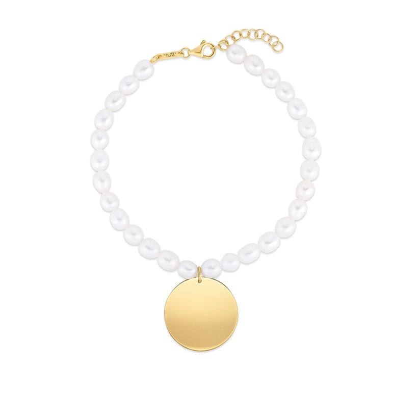 14K Pearl Tag Charm Bracelet-Yellow | Lobster