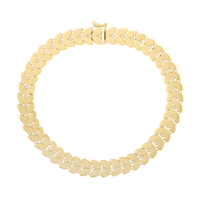 14K Diamond Laurel Leaf Bracelet-Yellow | Box with Figure 8