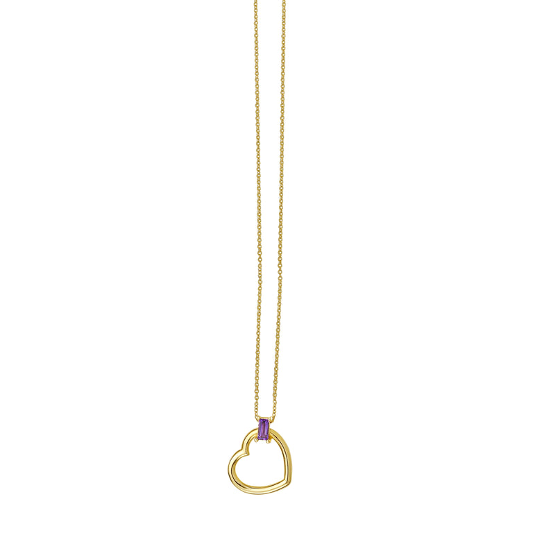 14K Baguette Gemstone Heart Necklace-Yellow | Lobster