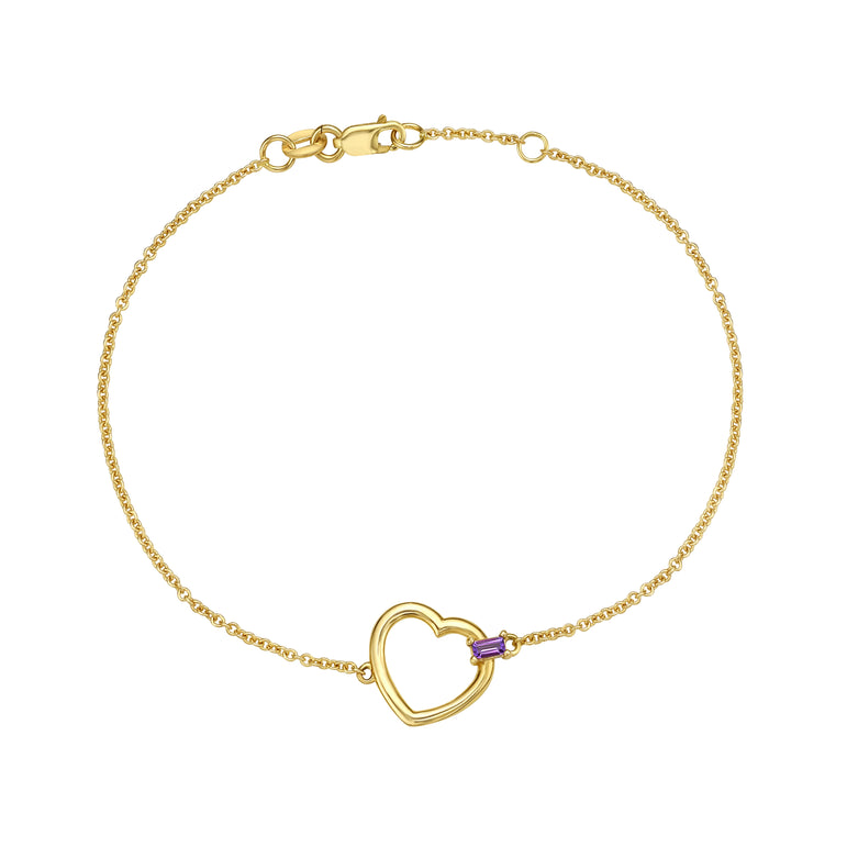 14K Baguette Gemstone Heart Bracelet-Yellow | Lobster