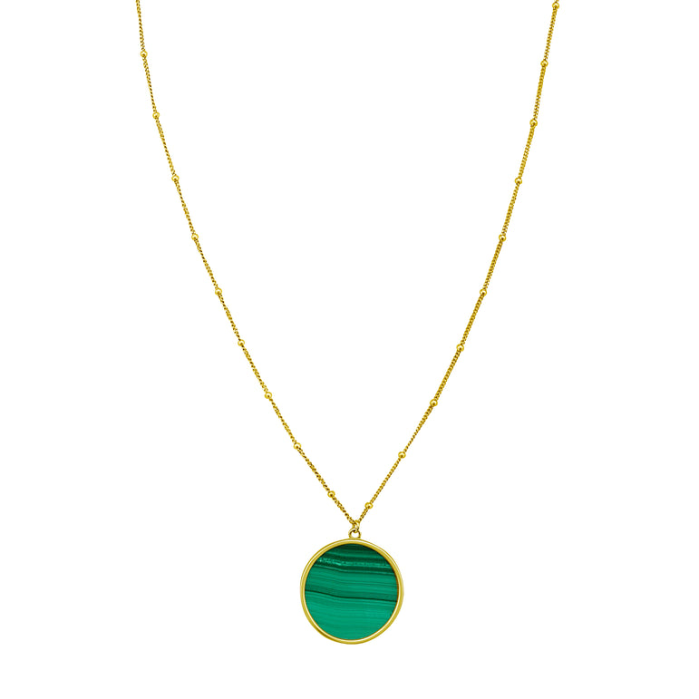 14K Malachite Inlay Circle Necklace-Yellow | Spring Ring