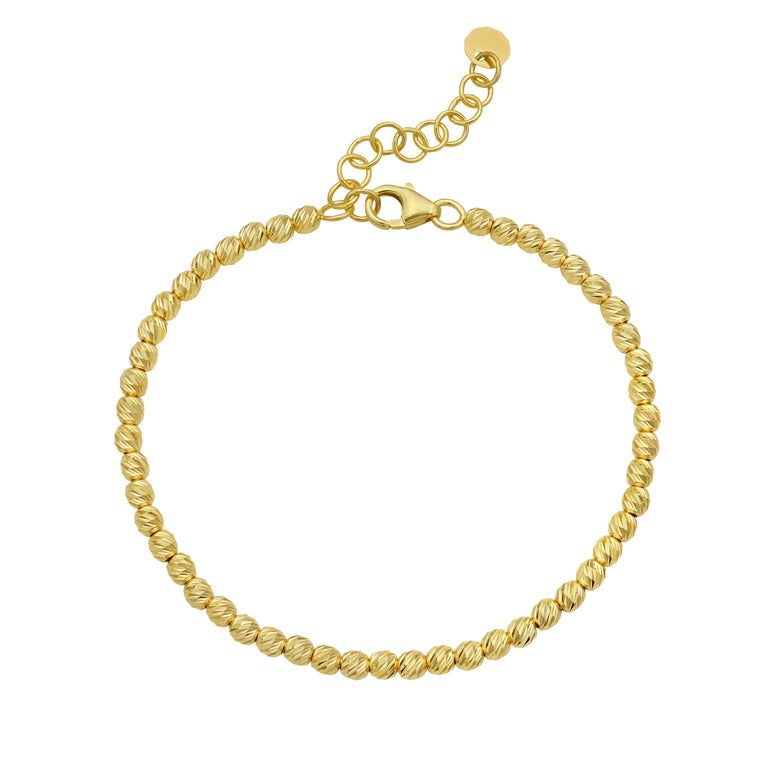 14K 3mm Beaded Bracelet-Yellow | Lobster