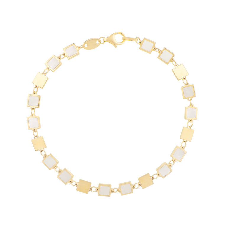 14K MOP Geometric Mirror Gem Chain Bracelet-Yellow | Lobster